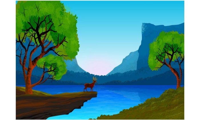 Landscape Illustration Nature Sky Mountains Green
